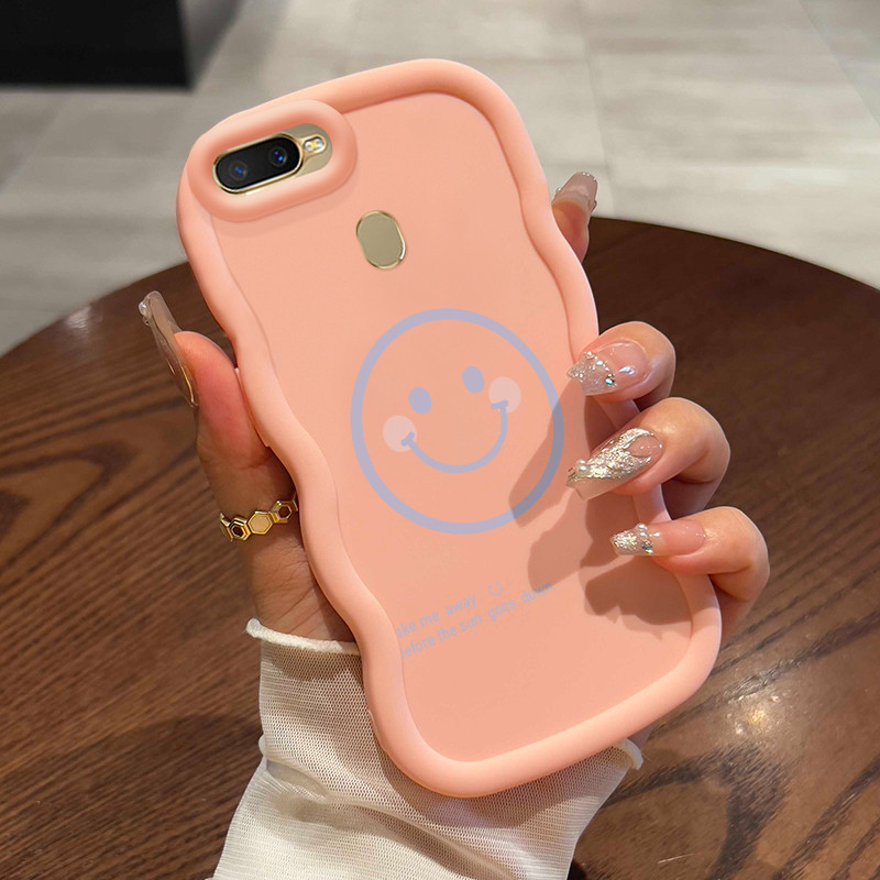 Casing Hp Untuk OPPO A7 A5s A12 A12s A11K Case Smiling emoji Gelombang Cesing Kesing Hitam Silikon A