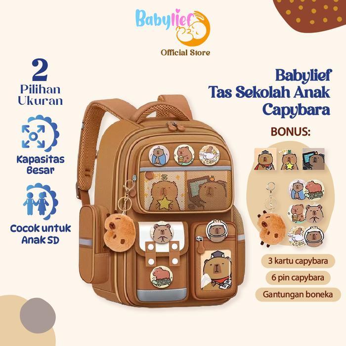 Elizabeth - Babylief Tas Sekolah Anak Sd Motif Capybara Fashion Backpack Lucu Bonus Pin, Gantungan &