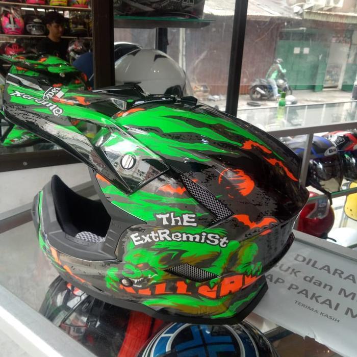 Helm Full Face Cross Fighter Merek Monsa Motif Hijau