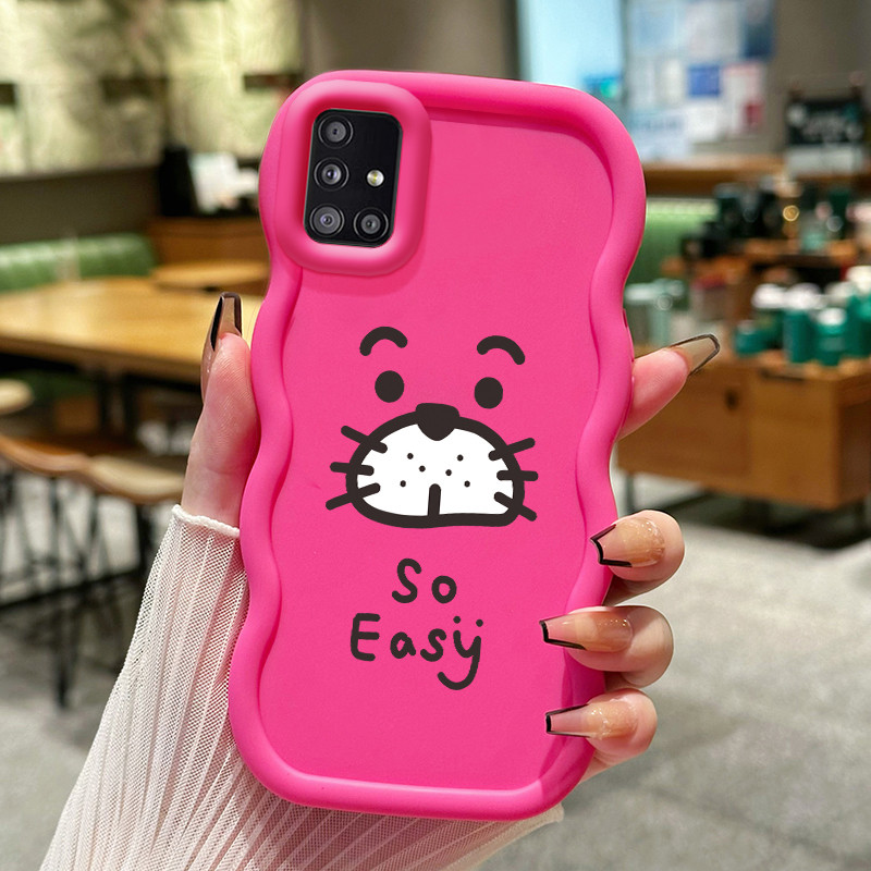 Casing Hp Untuk Samsung A51 M40s Case Ekspresi kucing Gelombang Cesing Kesing Hitam Silikon Anti Kas