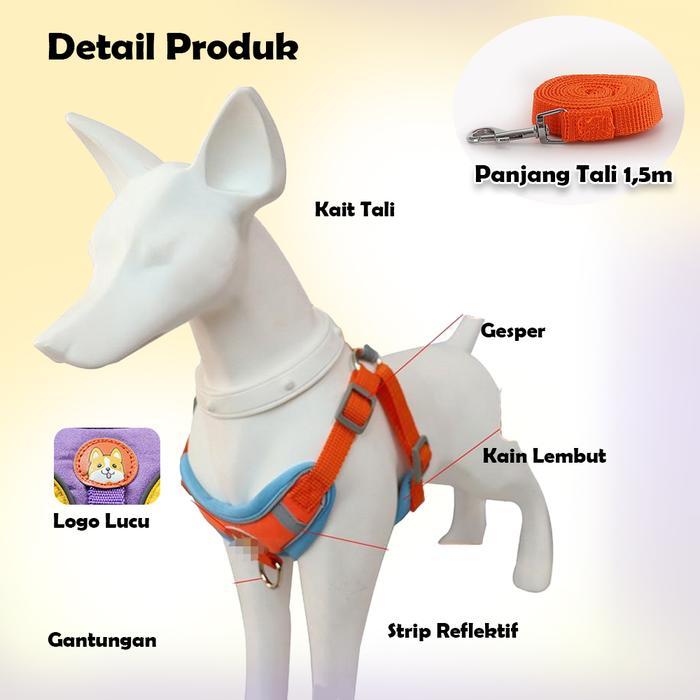 Harness Kucing & Anjing Kecil Rompi Tali Tuntun Adjustable Lucu & Nyaman