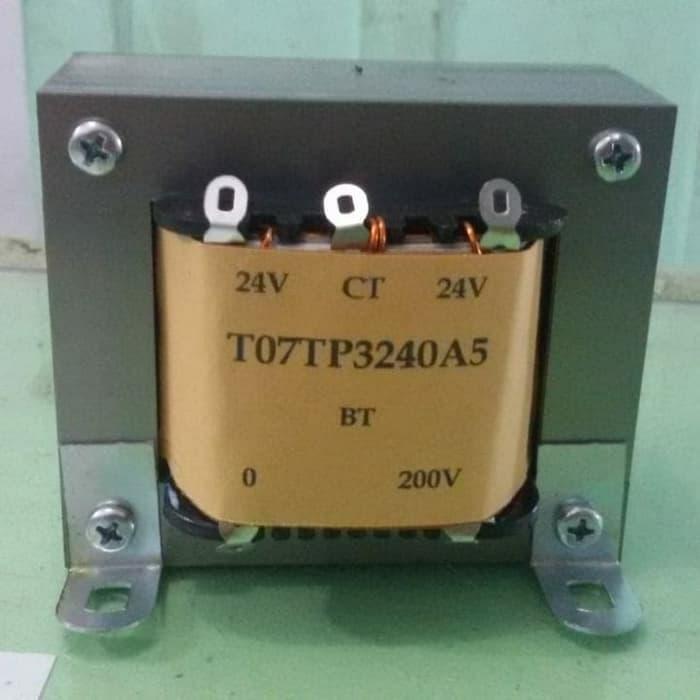 Trafo Trafo input 0 - 220V , output S1=35V-25V CT 25V-35V (5A murni), S2=0-24V (3A) ,S3=0-200V