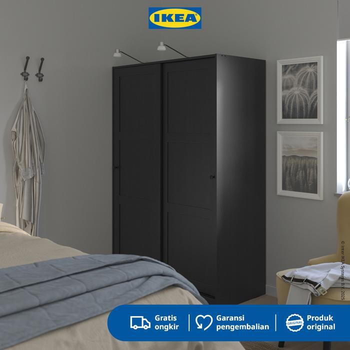 IKEA RAKKESTAD Lemari Pakaian Dengan Pintu Geser Hitam 117x176 cm Furniture