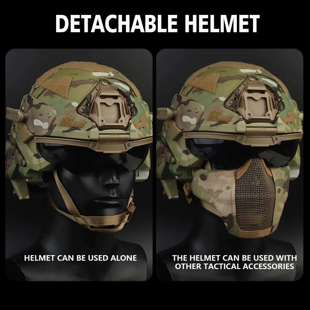 New W-Ronin Assault Helmet Tactical Fast Helmet Built-In Communication Headset Anti-Fog Fan