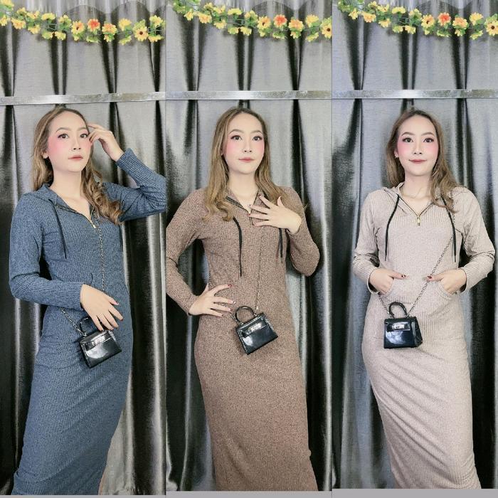Hoodie Dress Ziper Hoodie Resleting Busui/Hijab Frendly Bahan Knit Premium Polos Hitam Nyaman Ibu