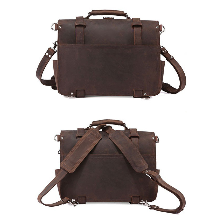 Vintage Crazy Horse Genuine Leather Men Briefcase Business Bag Large Leather Briefcase Male