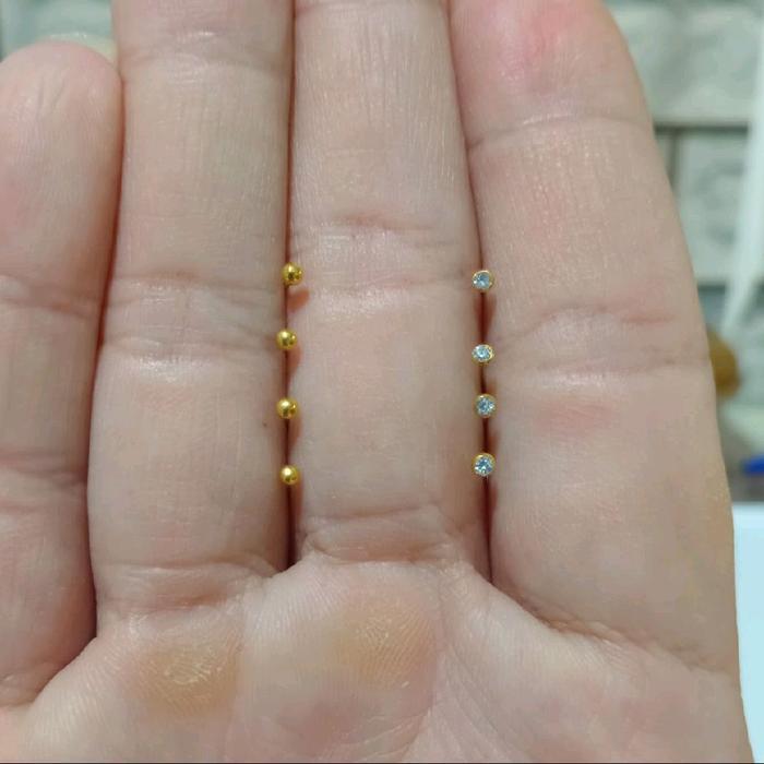 Anting Tindik Hidung Mata & Polos (Emas Muda 6K) Terpercaya