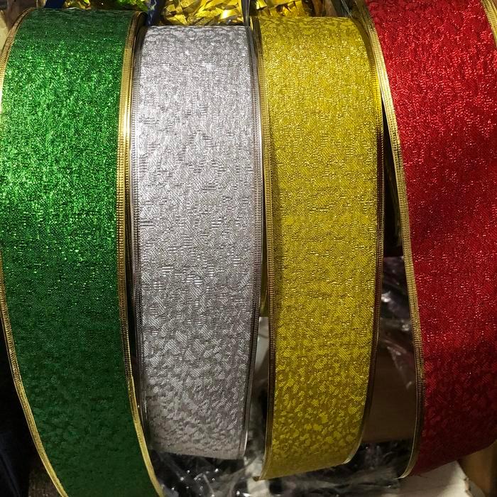 Pita Roll GLITTER METALIK KAWAT Pita Natal Kawat Pita Kado Dekorasi