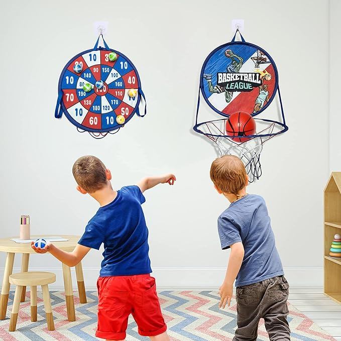 14 Inch 2-in-1 Dartboard and Basketball, Basketball Set Indoor Basketball Hoop, Sports Kids Outdoor