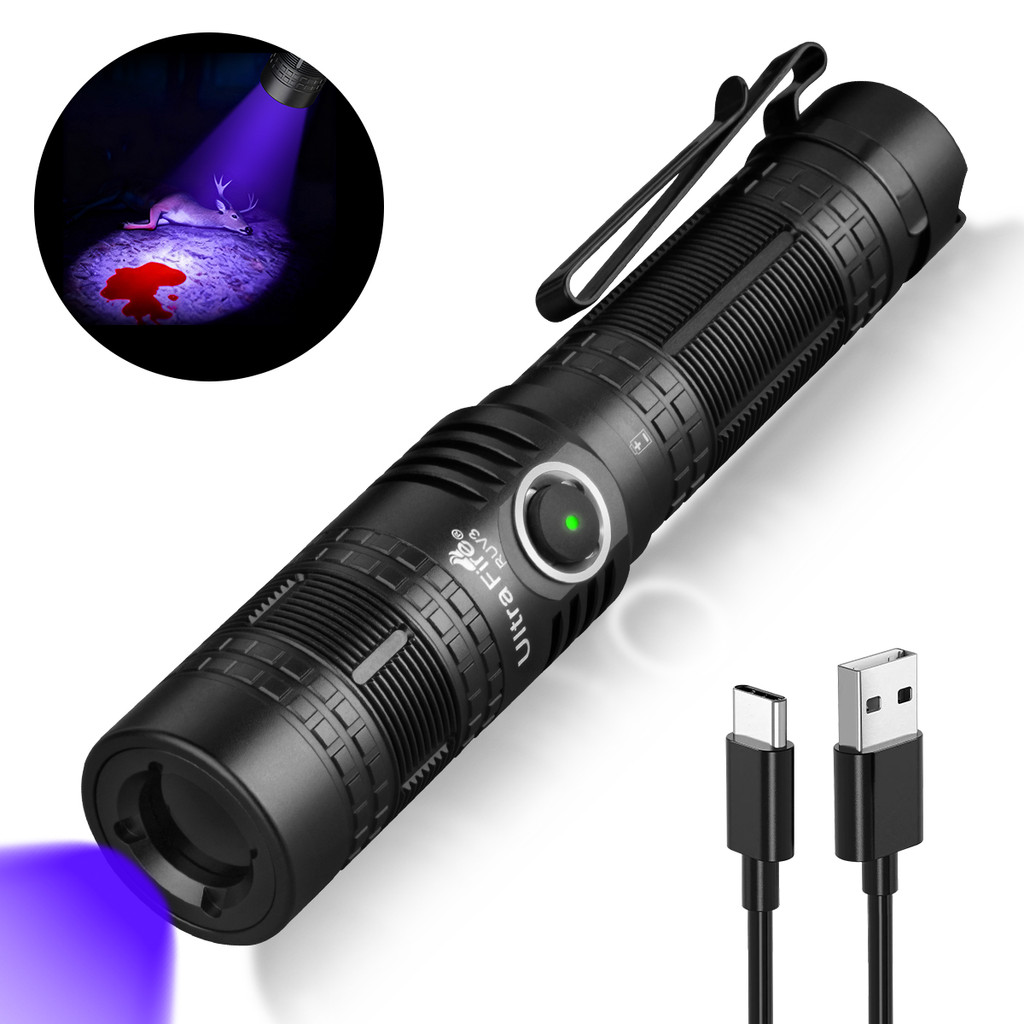 UltraFire RUV3 Professional 365nm UV Black Light Torch 10W Black Filter USB-C Lamp for Resin Curing