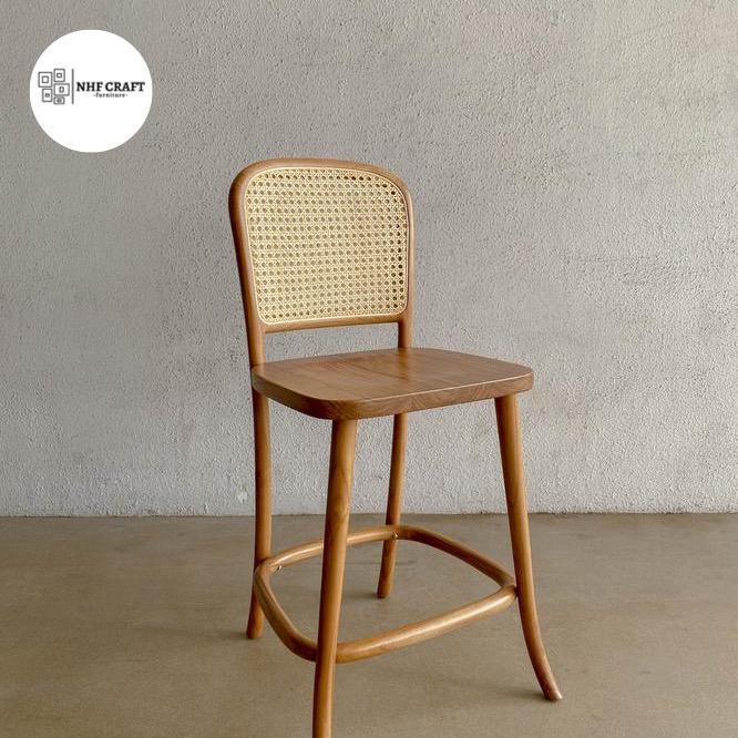kursi bar minimalis jati sandaran rotan / bar stool minimalis rotan