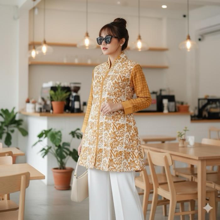 Shanaya Batik Tunik Aldena Garutan Dress Cap Baju Atasan Wanita Modern Kombinasi Cantik Busui