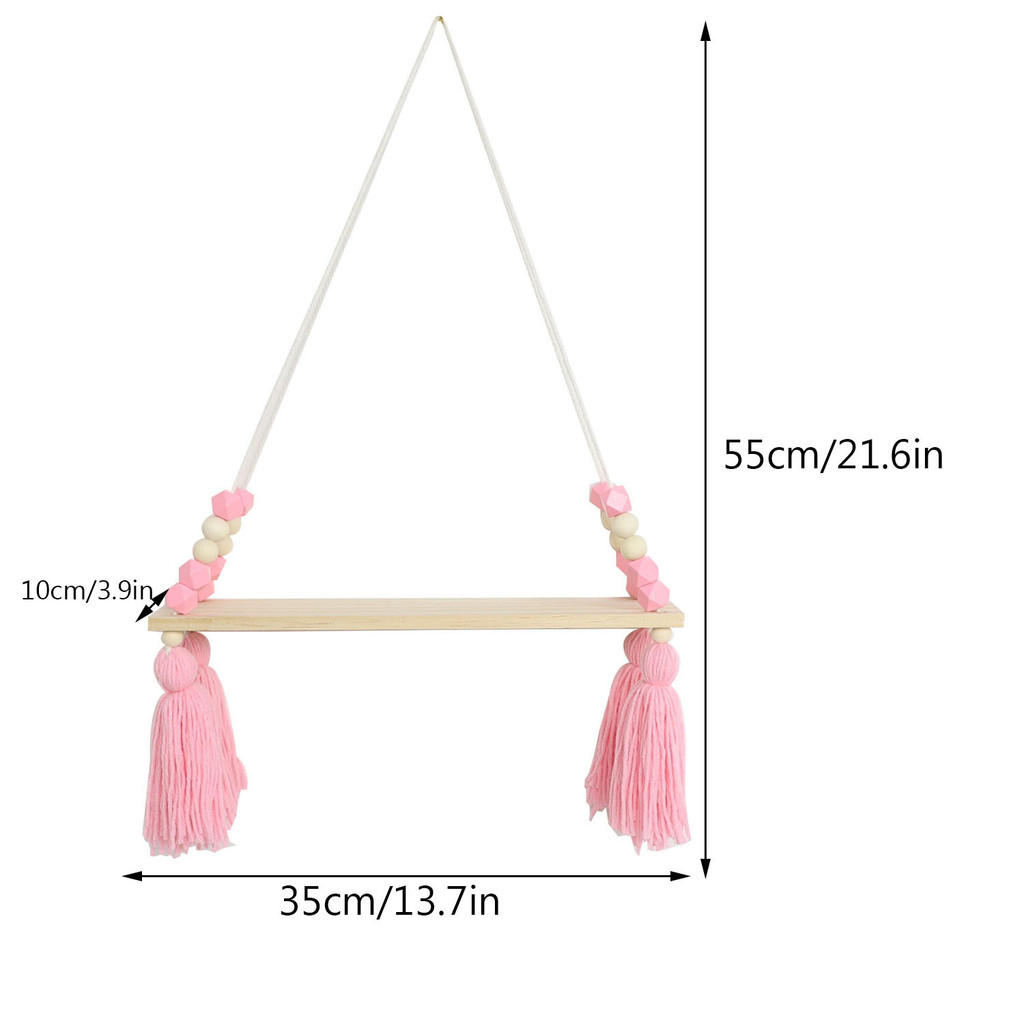 Macrame Wall Hanging Shelf for Girls Kids Nursery Decorations Boho Pink Wooden Display Floating