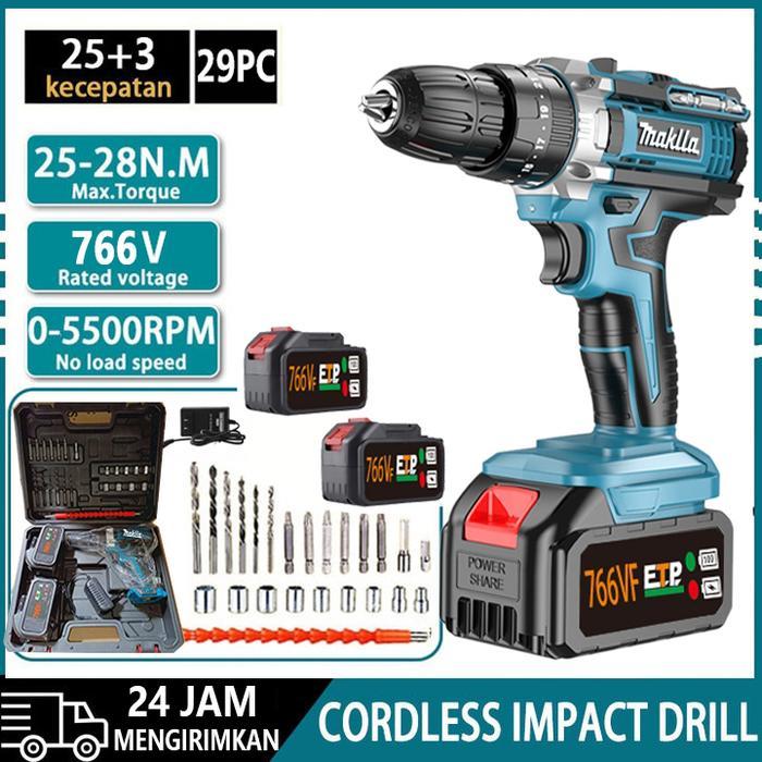 TERLARIS MAKlTA Mesin Bor Listrik Bor Baterai Bor Tanpa kabel 388V/766V Set Lengkap
