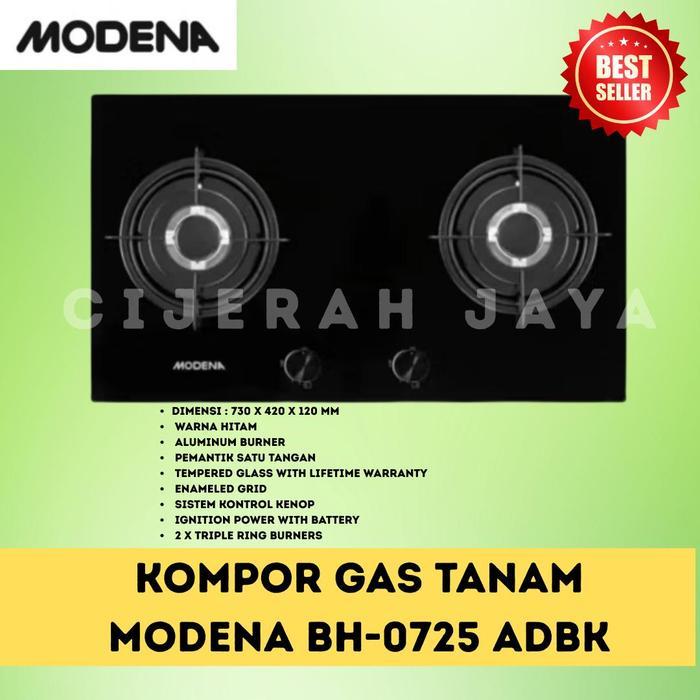MODENA Kompor Gas Tanam BH 2725 GABK 2 Burner 3-Ring Black Diamond dengan Glass Top Plate & Grid Ena