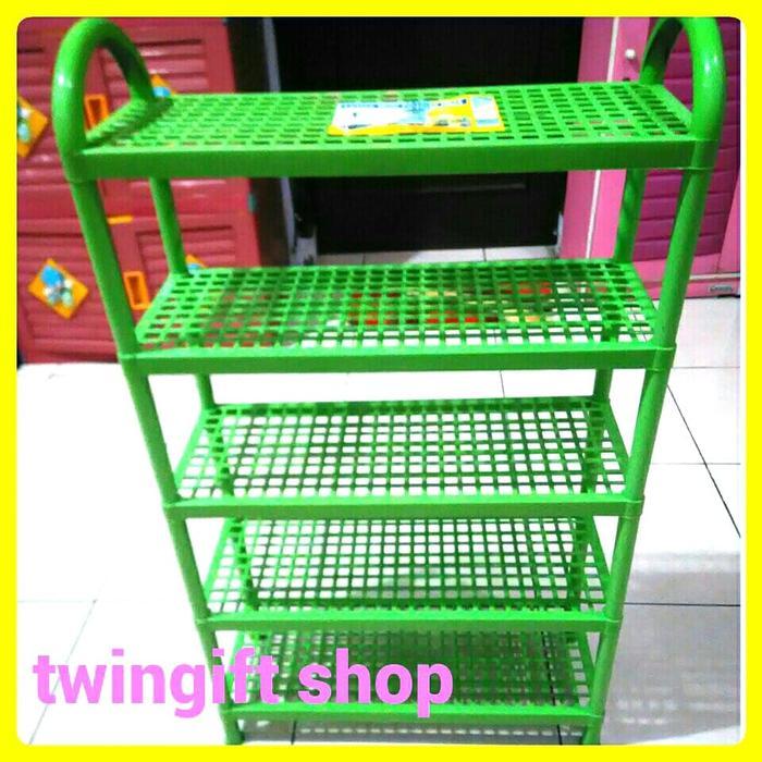 Rak Sepatu Plastik Susun 5, Hijau, Ungu Dan Pink