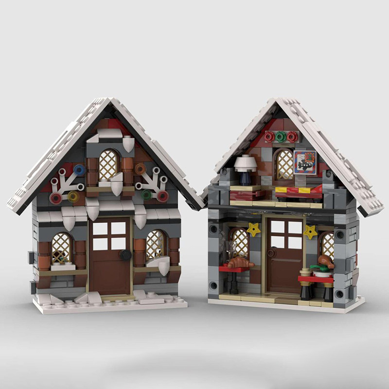MOC building blocks three winter houses gingerbread houses children's educational assembly toys
