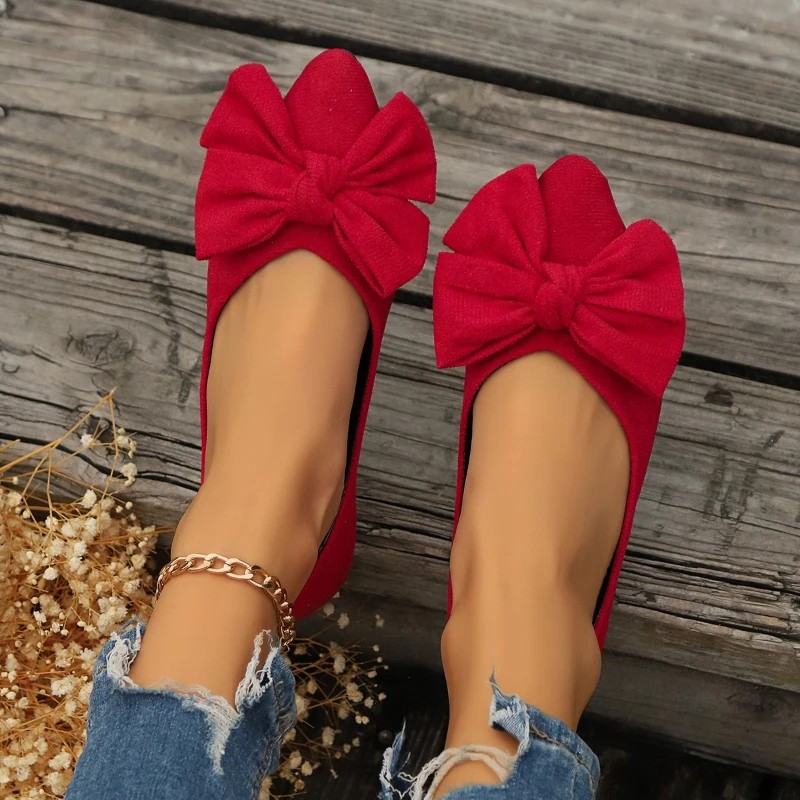 Classic Women Fashion Loafers Female Sweet Bowknot Versatile Pointed-Toe Women Ballet Flats Shallow