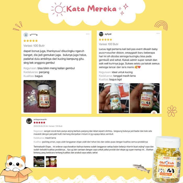 ELOPE OH FISH COD OIL MINYAK IKAN VITAMIN BULU HEWAN KUCING ANJING 100BUTIR