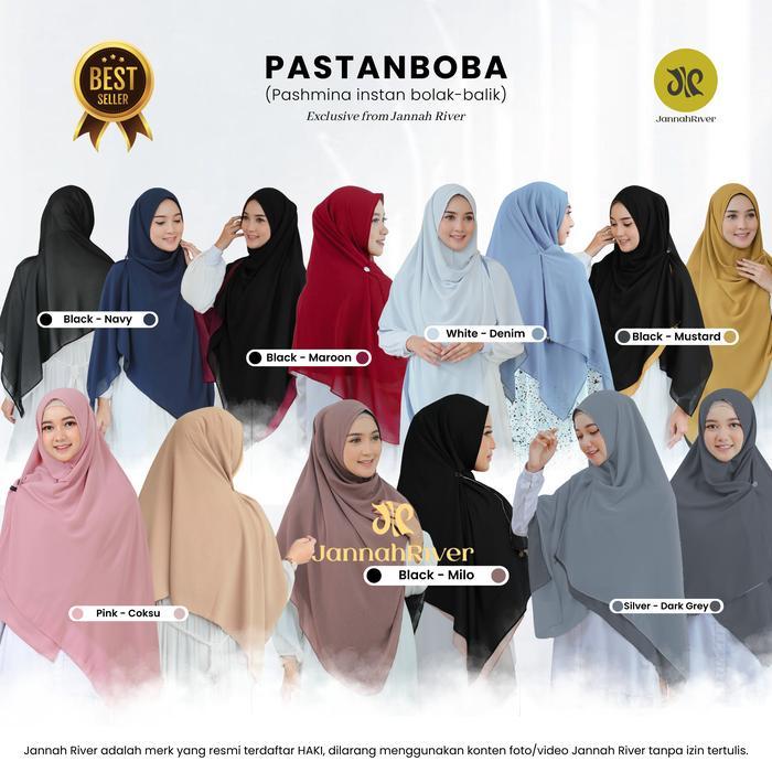 Pastanboba Pashmina Instan Bolak-Balik 1 Jilbab 2 Warna Jannah River Bahan Ceruty Baby Doll Premium