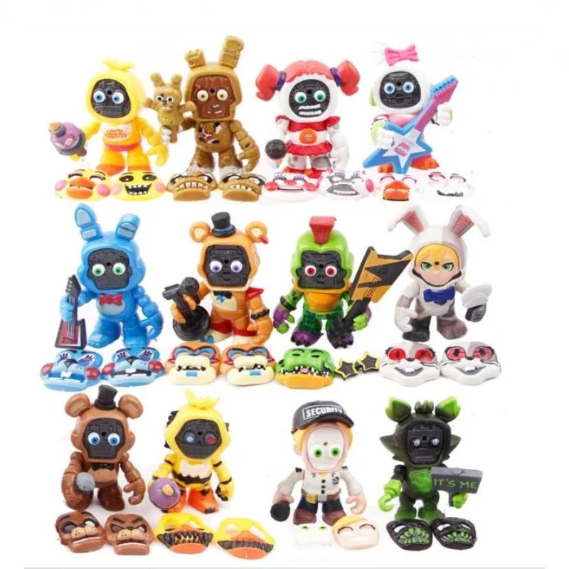 12Pcs/Set Fnaf Figures Freddy Face Changeable Toys