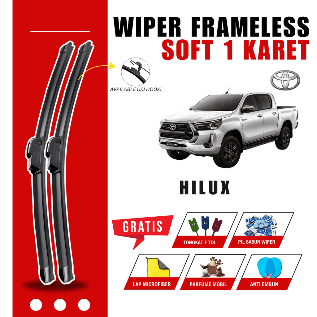 Wiper Toyota Hilux Frameless Kaca Depan Mobil Free 5 Bonus