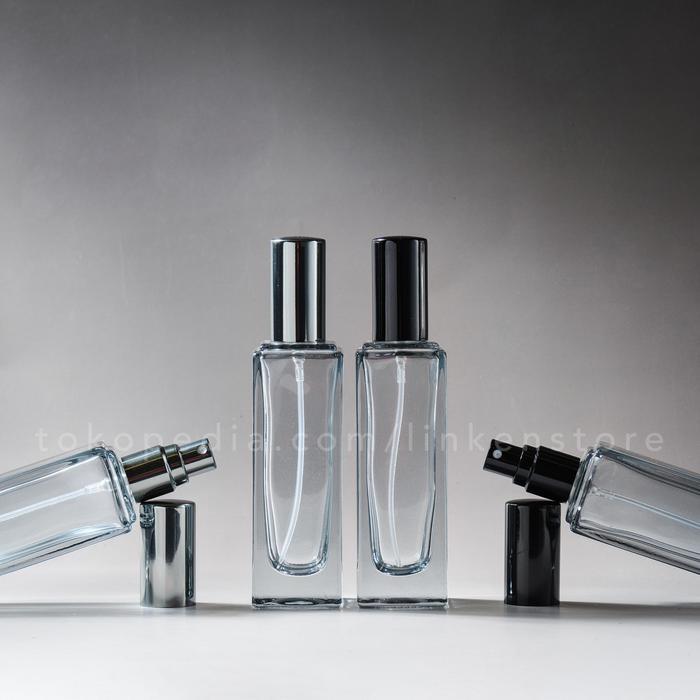 "New" Botol Spray Kaca Kotak Tebal - HITAM Transparan Clear Vial Parfum Mini