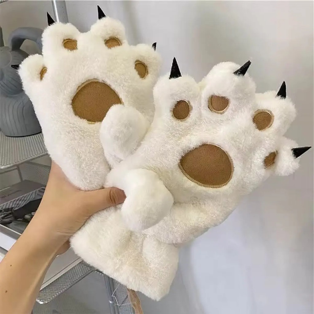 Women Gloves Bear Palm Paw Animals Claw Glove Winter Fluffy Cat Paw Full Finger Gloves Keep Warm