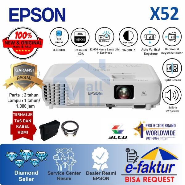 Proyektor EPSON EB-X52 EB-X51 X52 X51 EBX52 EBX51 XGA 3800 Lumens 3LCD Garansi Resmi