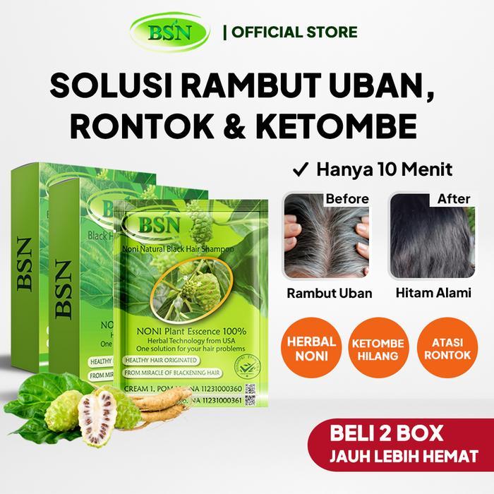 BSN Sampo Penghitam Uban Noni 5 Sachet - Shampo Herbal untuk Rambut Uban, Ketombe & Rontok -