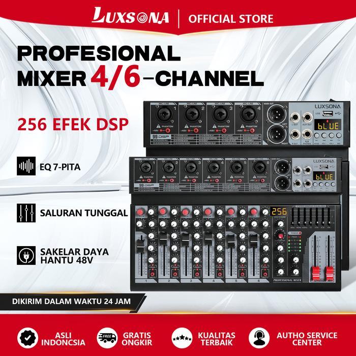 LUXSONA Mixer Audio 256DSP digital profesional 4/6 channel mixer mendukung USB mixer Bluetooth