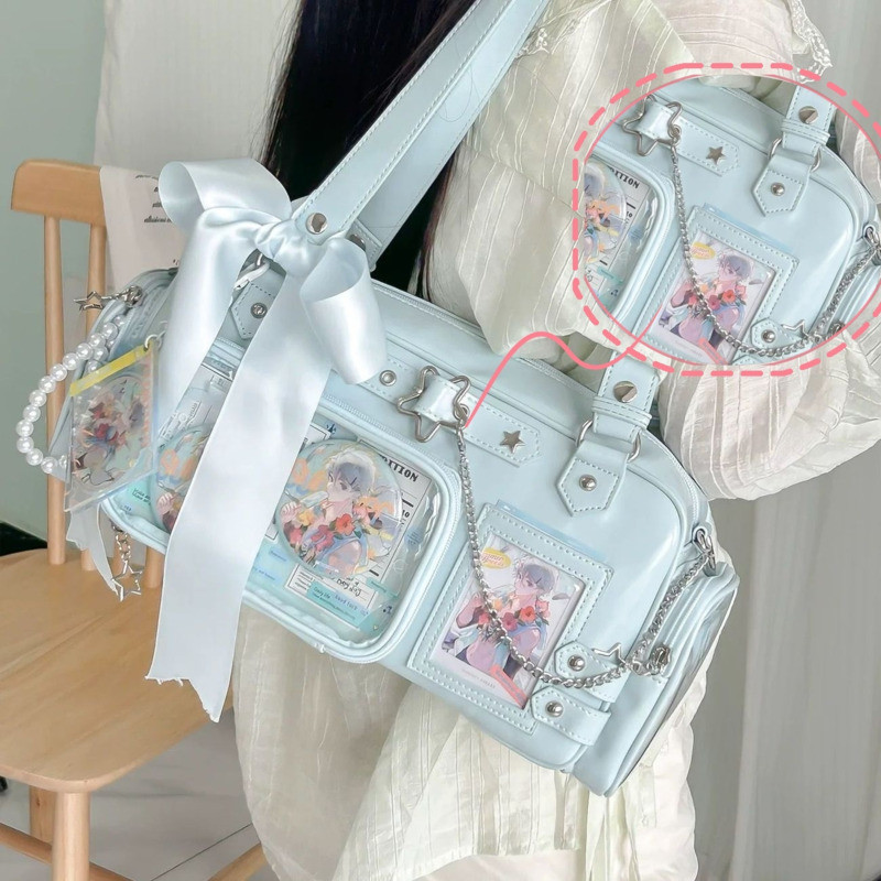 Star Chain Y2k Harajuku Shoulder Itabag Blue Lolita Girl Pain Bags Transparent Japanese Crossbody