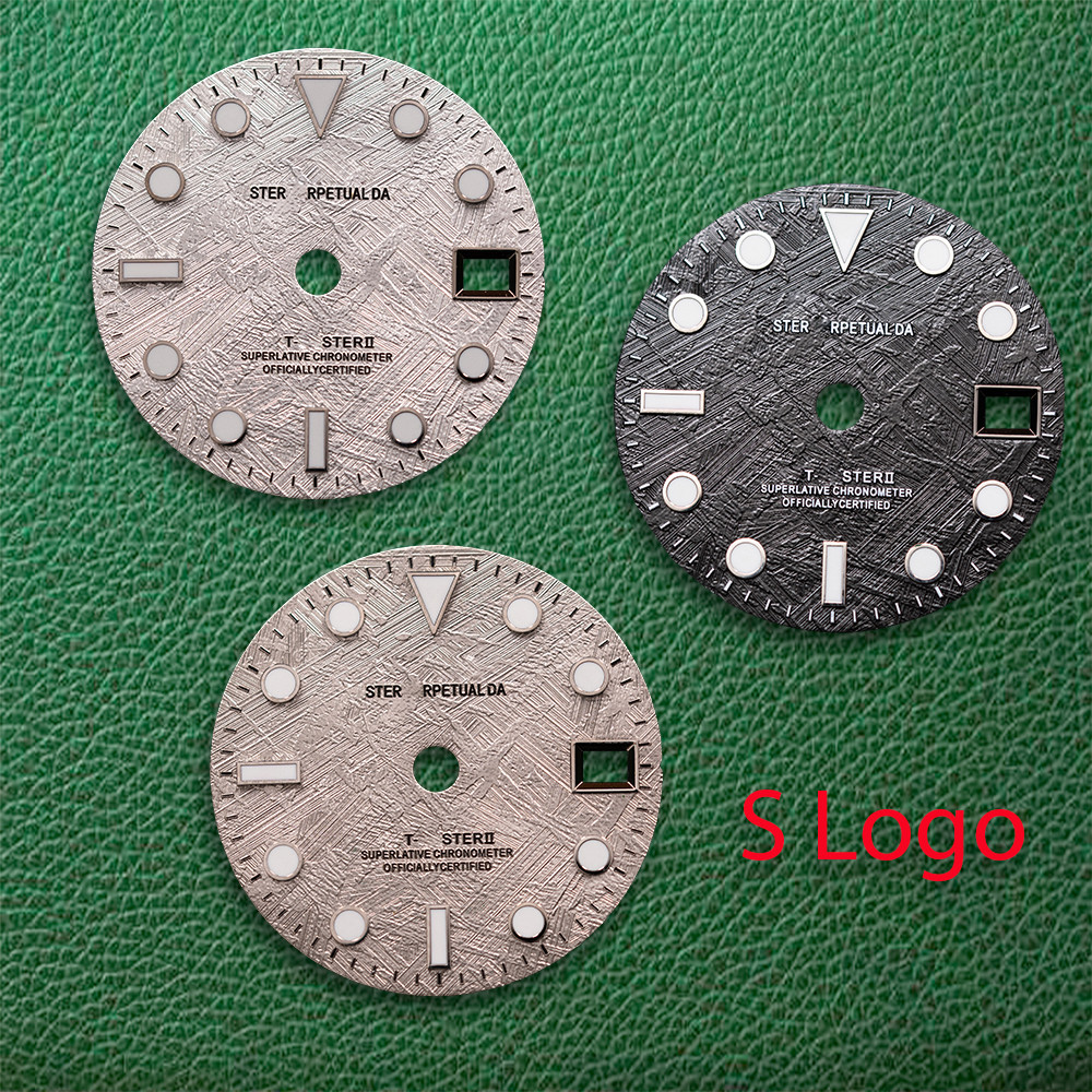 28.5Mm S Logo Black Meteorite Gmt Dial Sier Dial Suitable For Nh34 Movement Ice Blue Watch Ification