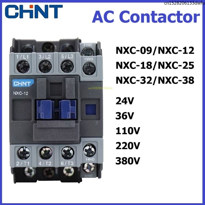 BARU CHINT NXC- 09 12 18 25 32 38 CJX2 LC1D NXC Magnetic AC Contactor AC24V 36V 110V 220V 380V 9A 12