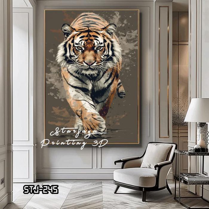 Wallpaper Dinding 3D Motif Macan Semi Lukisan Harimau Keren Dan Gagahh