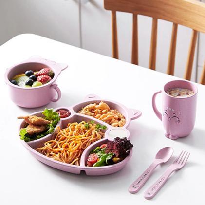 Set Tempat Makan Anak Gambar Kucing Pink Lucu Perlengkapan Makan Bayi