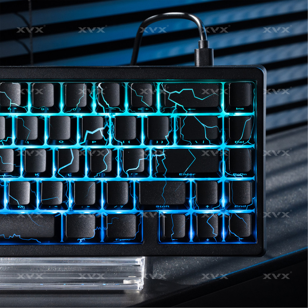 XVX IMD-tech Lightning Stripe Shine Through Keycaps Side Print OEM Profile 118 Keys Black Keycap