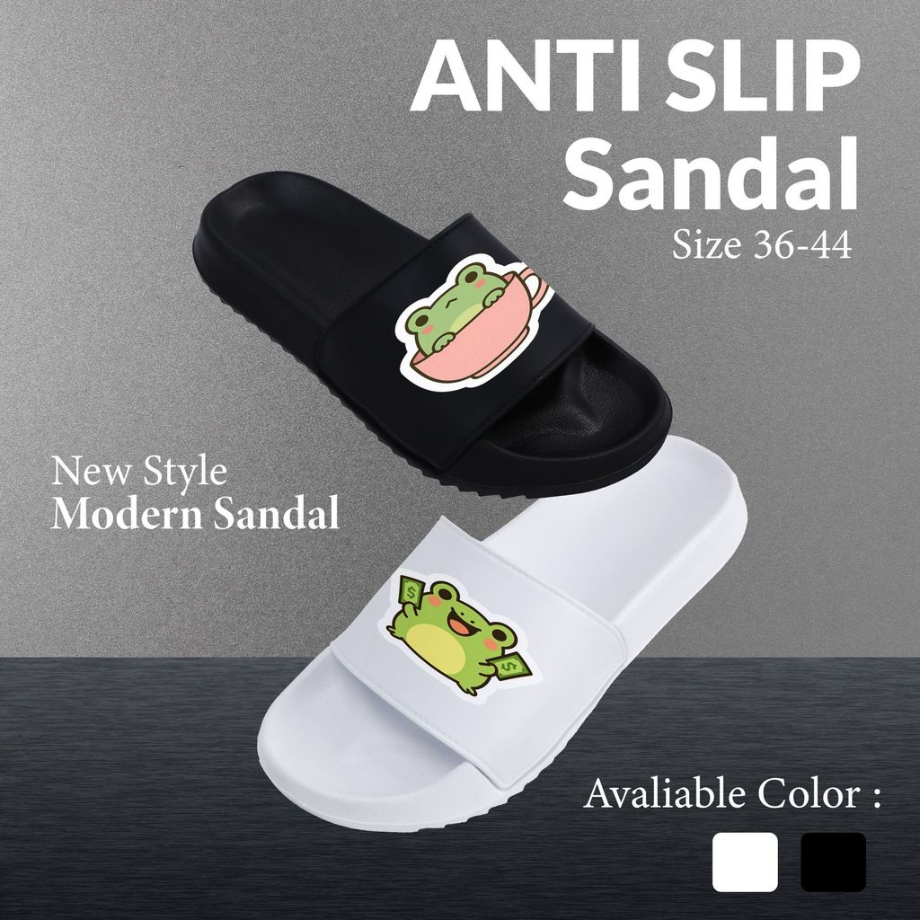Sandal Wanita Pria Anti Slip Couple Cewek Cowok Stiker Katak Trendy Indoor Outdoor Nyaman Sehari - h