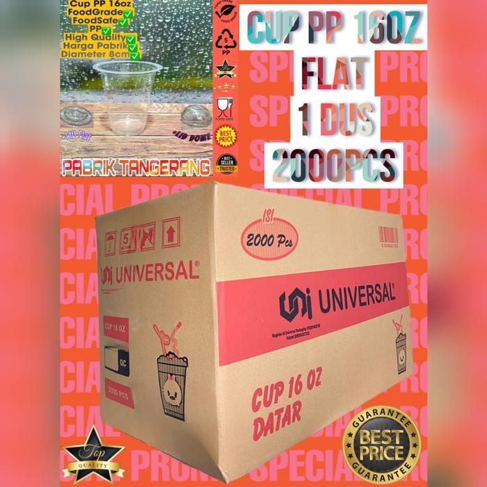 ISI 2000PCS CUP GELAS PLASTIK 16oz UNIVERSAL CUP DATAR 16oz GELAS CUP