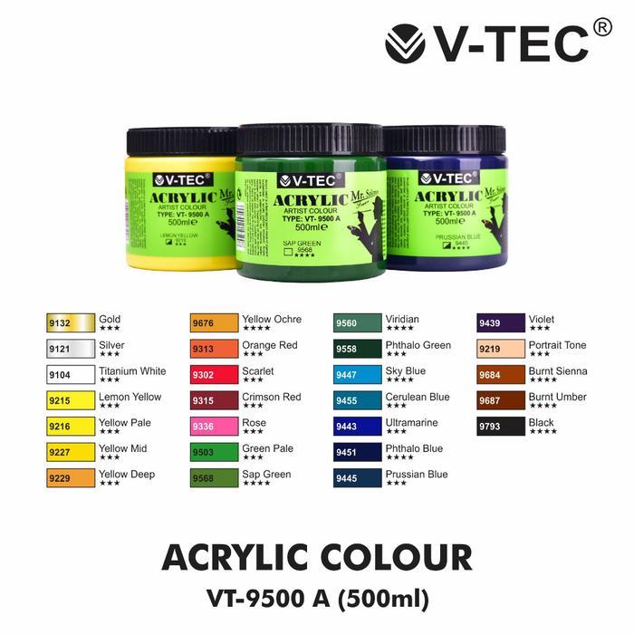 V Tec Acrylic Colour Artist Acrylic Paint 500ml / Cat Acrylic V-TEC 500ml