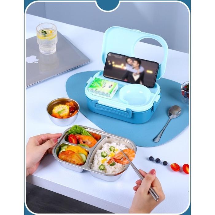 Tempat Makan Stainless lunch box set tempat bekal kotak bekal stainless Termasuk peralatan makan