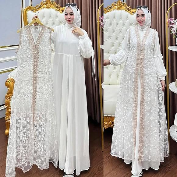 PREMIUM Naura Dres Wanita Kekinian Gamis Pesta Brukat Kondangan Inner + Outer Terbaru2024 Mewah