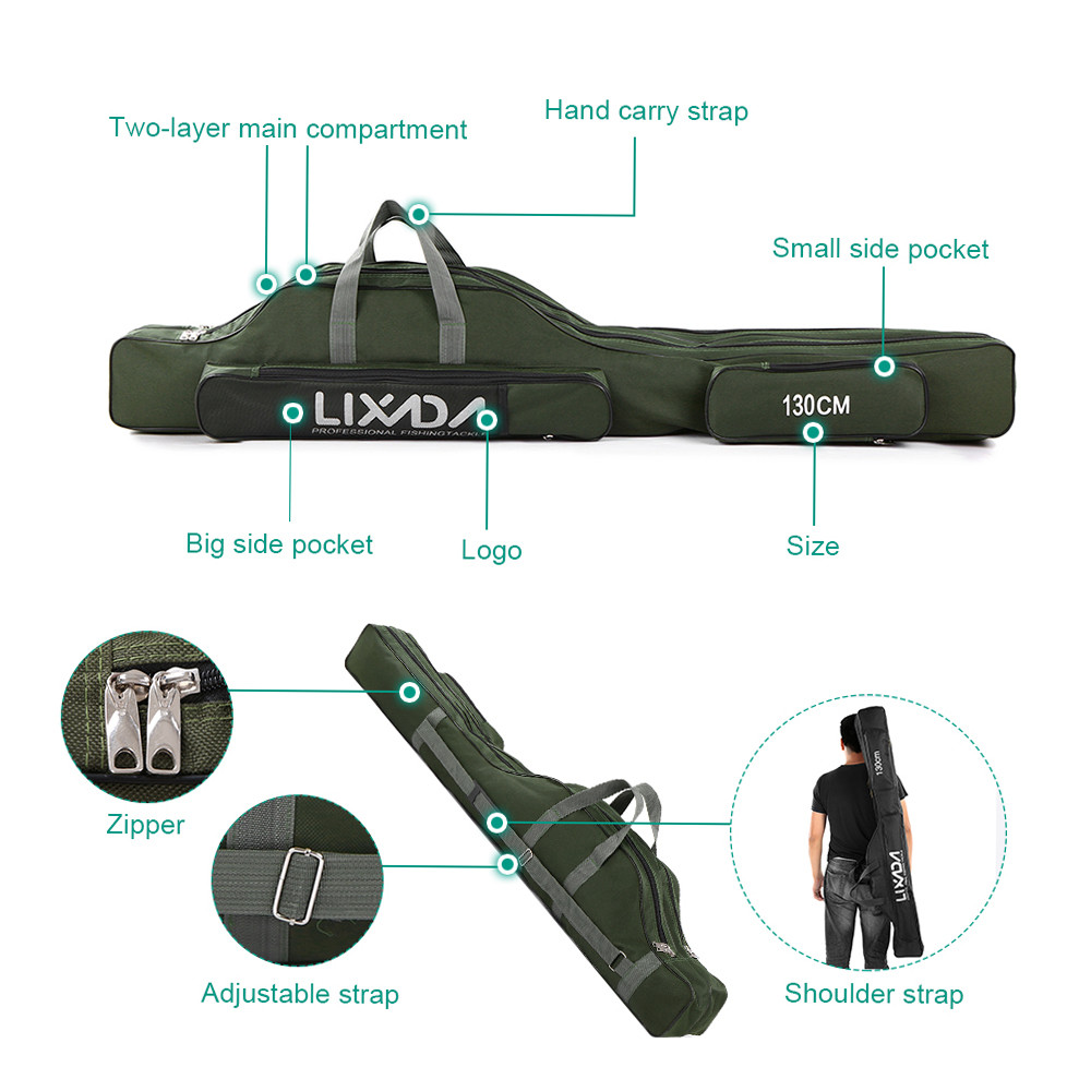 Lixada 100/130/150cm Fishing Bag Portable Folding Fishing Rod Reel Bag Fishing Tackle Carry Case