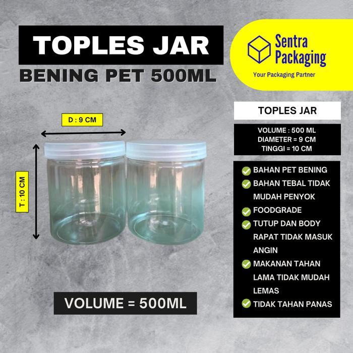 Toples Plastik Jar Silinder Bening Pet 500ml / Toples Kue Kering 500ml