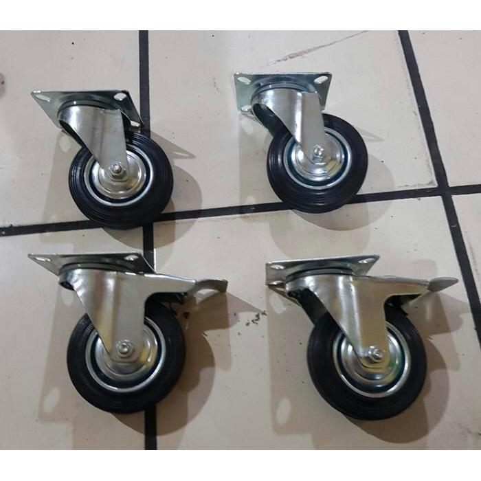 Promo roda karet 5 inchi hidup rem hidup