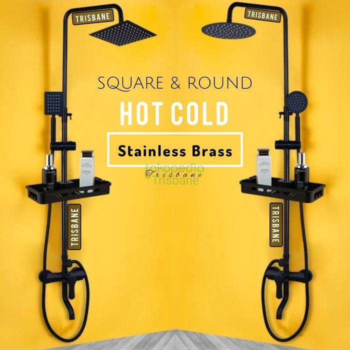 Toto - Rain Shower Hitam Set Stainless Steel Kuningan Copper Wall Shower Kamar Mandi Bulat Kotak