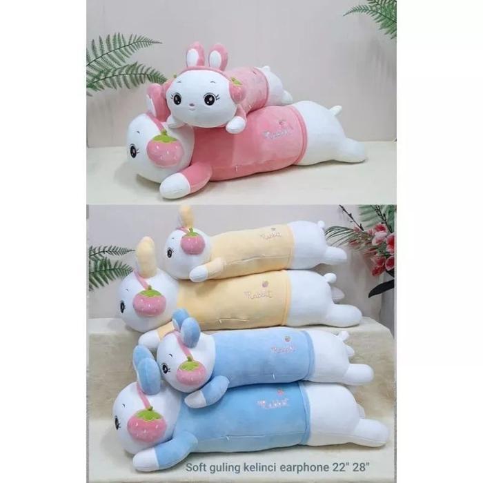 Miniso Toys - Bantal Guling Rabbit Bunny Bando Stawberry Boneka Bantal Guling Kelinci Mewah Lembut