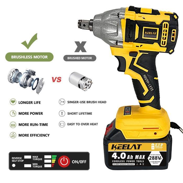 Krisbow Modern - Keelat-Kid003 Wrench Cordless 420N.M 13Mm Brushless Mesin Bor Cordless Electric