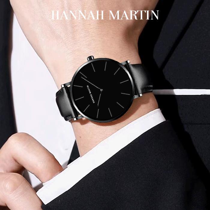 Hannah Martin Jam Tangan Pria 100% Original Keren Sangat Tipis Quartz Cowok Couple Kulit Anti Air