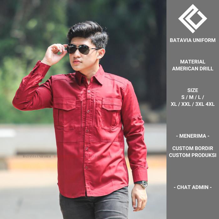 Lunaris - Baju TACTICAL Pria Lengan Panjang - Kemeja Seragam Kerja Dinas Lapangan Tactical MAROON